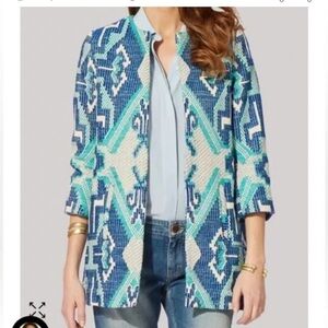 Maje Grenade Jacquard Jacket size S Blue and White Geometric Patterned